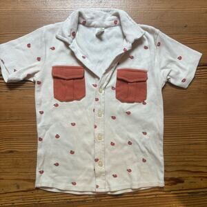 Kate Quinn Organics ivory apple short sleeve button up pocket shirt SIZE 5